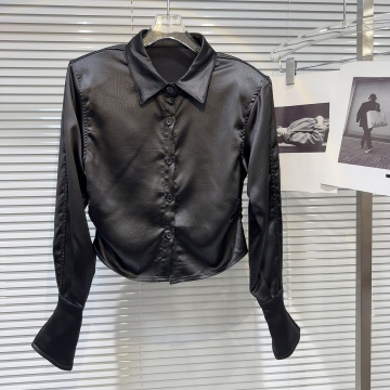 LE2059 Mercerized Cotton Pleated Edge Dark Spice Blouse