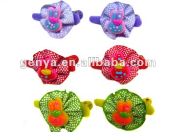 2013 Colorful Kids Plastic Clip with small fabric flower and rabbit decorations, cute rabbit hairpin