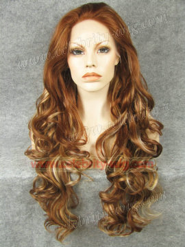 Kim Kardashian Long Wavy Blonde Highlight Synthetic Lace Front Wig