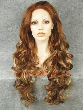 Kim Kardashian Long Wavy Blonde Highlight Synthetic Lace Front Wig
