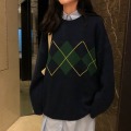 Women's Argyle Pattern Oversized Knit Sweater