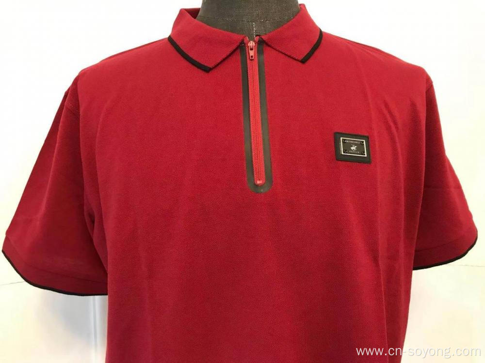 Men's zipper placket short sleeve pique polo shirt