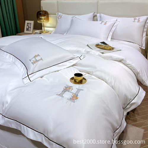 High-End Three-Piece Embroidered Summer Ice Silk Bedding Set - European Style Wholesale