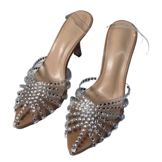 Famous South African Women's Sandals: 2024 Summer Collection - PVC High Heels, Large Size 42, Rhinestone Decorated Brand Shoes