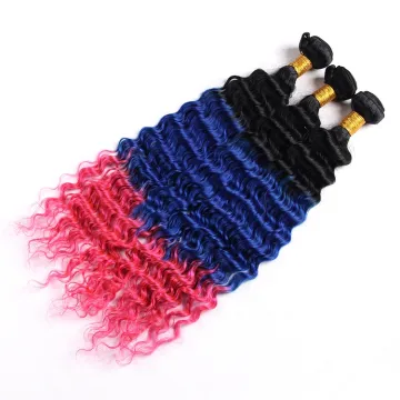 BOHEMIAN Curl 1B Blue Pink Kinky Curly Human Hair Extension Brazilian Hair Bundles Cuticle Aligned Hair