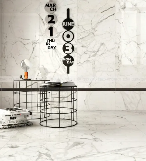 Ebro Ceramic Factory Big Size Carrara White Mable Polished Porcelain Flooring Tile for Hall and Livingroom