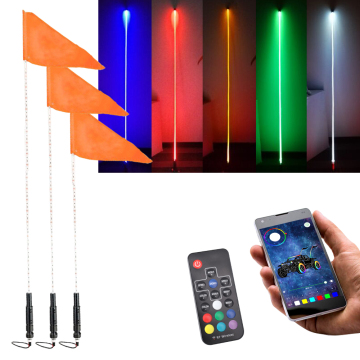 Multicolor Gorillawhips RGB LED Antenna for ATV/UTV/RZR Buggy Whip - 12V, 3ft/4ft, Fiberglass, Color Change, Mount & Flag Pole