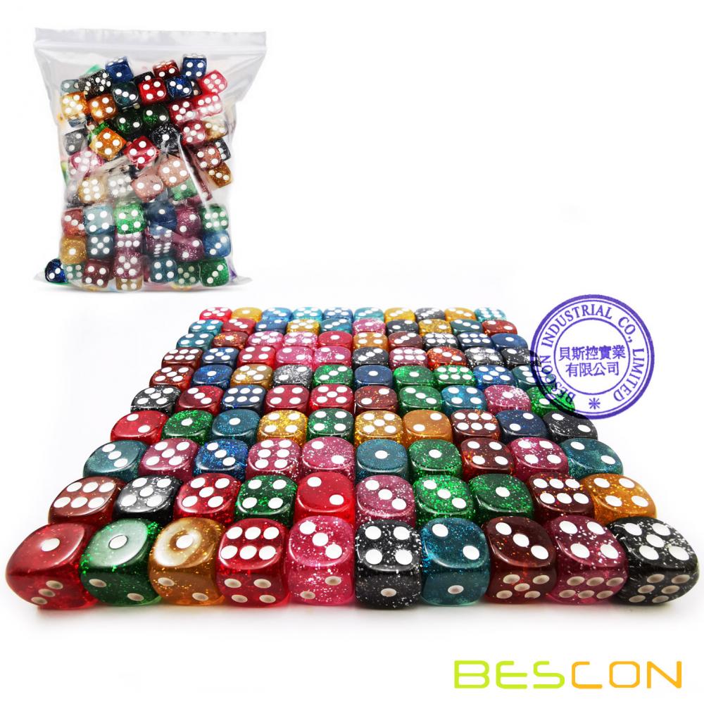 Assorted Colored Glitter Dice D6 1