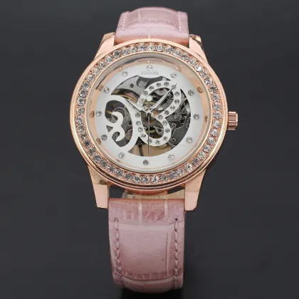 winner women watch with diamong setting skeleton design watch