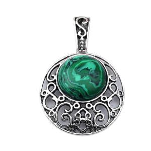 Malachite 20MM Cabochon Alloy Gemstone Pendant