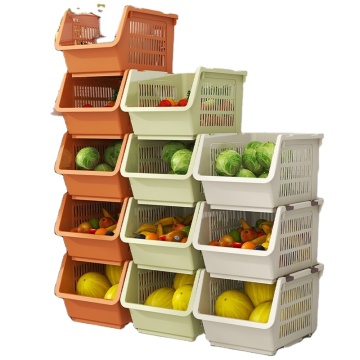3-Pack Plastic Stackable Fruit Clothing Storage Bins with Wheels