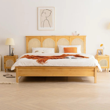 Nordic Style Modern Simple Master Bedroom Creative Homestay Double 1.8m Solid Wood Rattan Bed