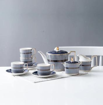 Σκορκικό Bone China Tea Set με Blue Stripes - Custom Logo Printing Factory Direct