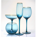 Stemless Wine Glasses blue wine glass set with gold rim Manufactory