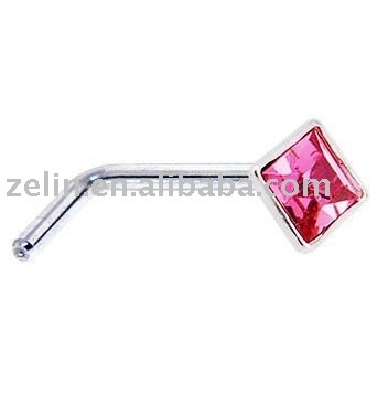 925Silver Diamond Pink Nose Ring Body Piercing Jewelry