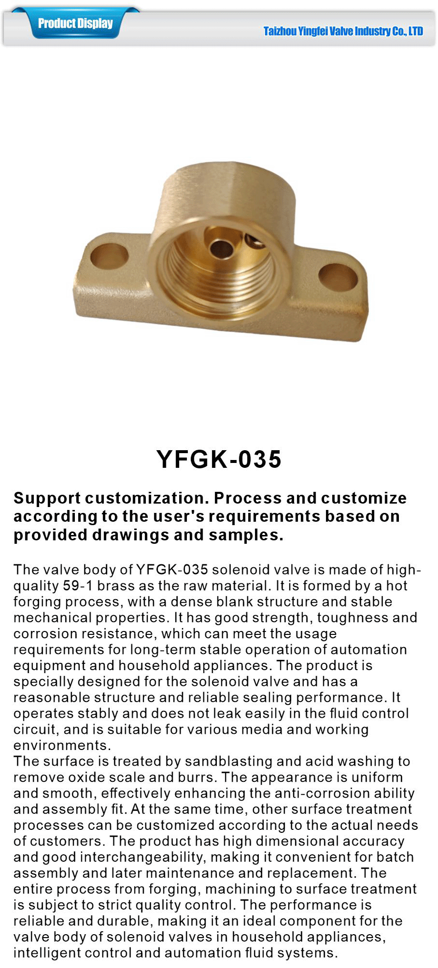 High Quality Valve Body Component