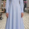 Abito longuette a trapezio a righe blu-bianche