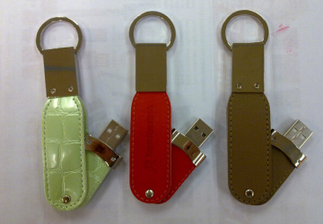 Paypal Accept, Brown Leather USB Drive with Keychain