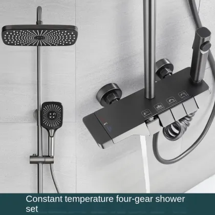 Kaiping Yubin Gun Grey Thermostatic Multifunction Shower Set with Piano Keys - Constant Temperature Bathroom Shower Suite