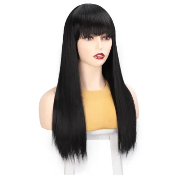 Vigorous Black Long Straight Wig with Bangs Synthetic Hair Wigs for Women 613 Blonde Brown Heat Resistant Cosplay Wigs