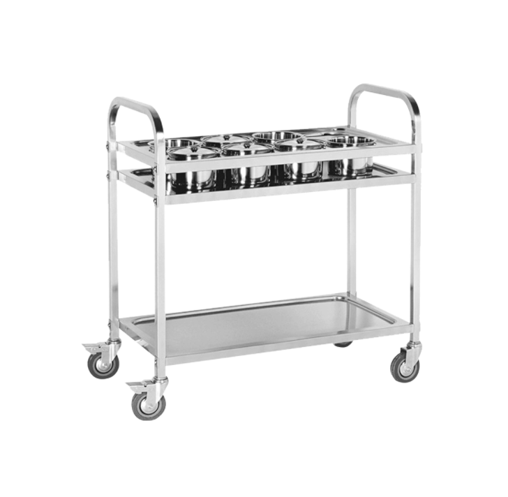 Hand-push stainless steel dining trolley in the kitchen