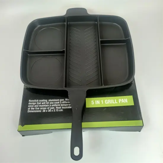 Divided Aluminum Breakfast Skillet: 5-in-1 Multi Section Frying Pan & Divided Grill Pan