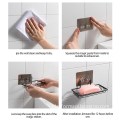 Black Metal Self-Adhesive Double Layer Soap Dish for Bathroom