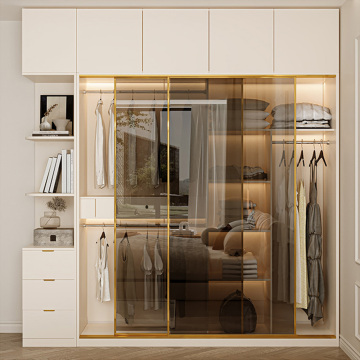 Luxury French Cream Glass Sliding Door Closet for Master Bedroom
