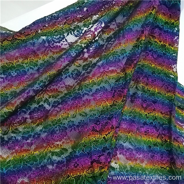 multi color foil poly cord lace dress fabrics