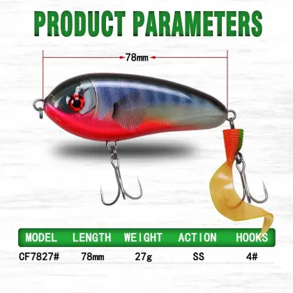 Slow Sinking Jerk Bait Pencil Lure with Curling Tail Treble Hook - 60mm to 115mm