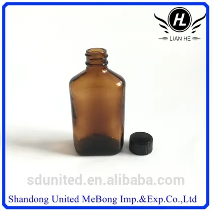 60ml flat square amber pharmaceutical essential oil glass bottle