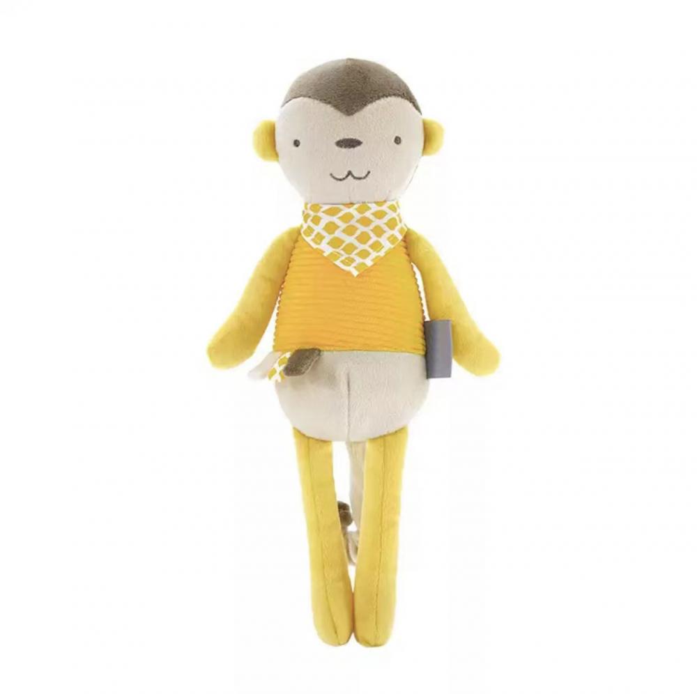 Macaco curto amarelo bebê acompanhado brinquedo de pelúcia