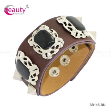 Luxury Brand Brown Style Leather Bracelet with Crystal
