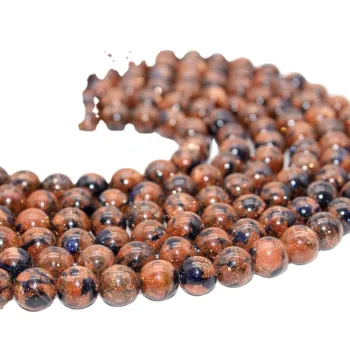 Natural Mix Black Sand Stone Beads with Semi-Precious Gold Stones