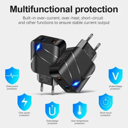 28W Dual USB Wall Adapter - Quick Charger for Samsung, Xiaomi, Huawei