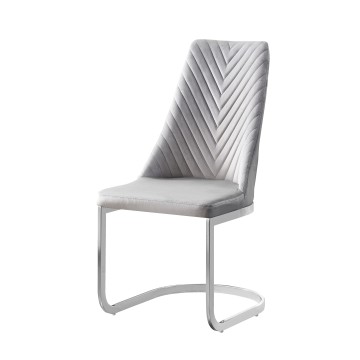 Silla de terciopelo gris contemporánea con base de acero elegante