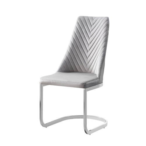 Silla de terciopelo gris contemporánea con base de acero elegante
