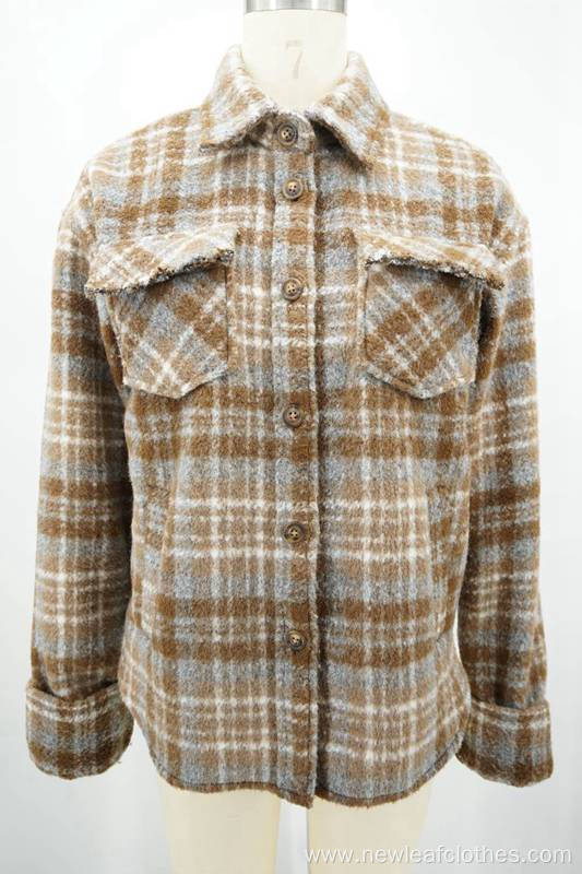 100%Polyester Tweeds 400G Ladies Shirt Coat