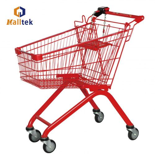 Red Colourful Supermarket Shopping Trolley with coin lock