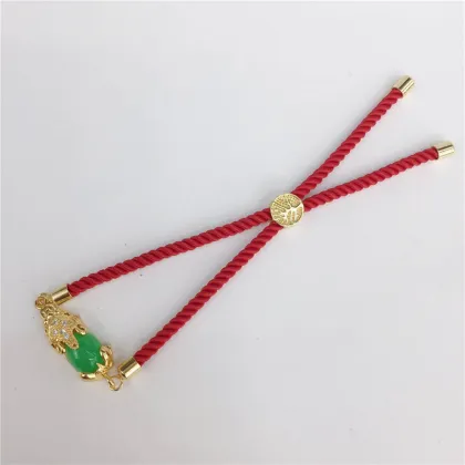 Vintage Style 18k Gold Plated Pixiu Bracelet with Real Gemstones: Red String, Purple, Green Jade, and Lucky Money Symbol for Feng Shui