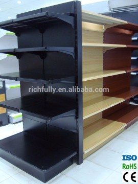 CE certificate low price large supermarket shelving in black or wood color