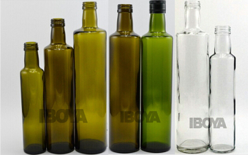Round Dorica Olive Oil Bottles Green Dark Green and Clear Color
