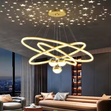 Nordic Fashion Gold Black Circular Hanging Lamp for Bedroom, Living Room, and Kitchen