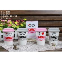 Mustache Ceramics Mug with Silicone Lid