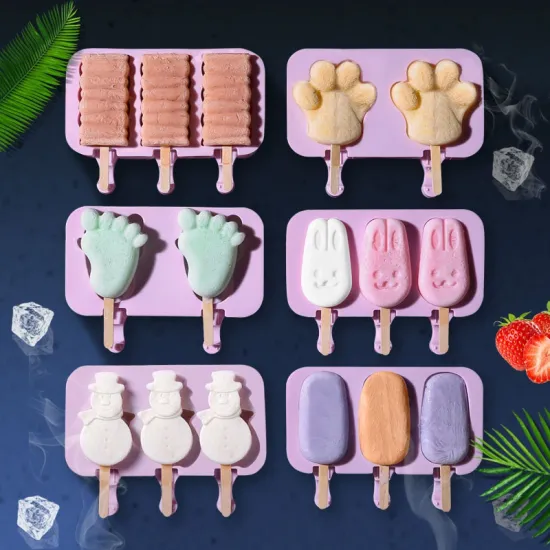 Combined silicone ice cream mold ice tray tray popsicle mold Christmas decoration DIY ice cream machine tool with 50 wood