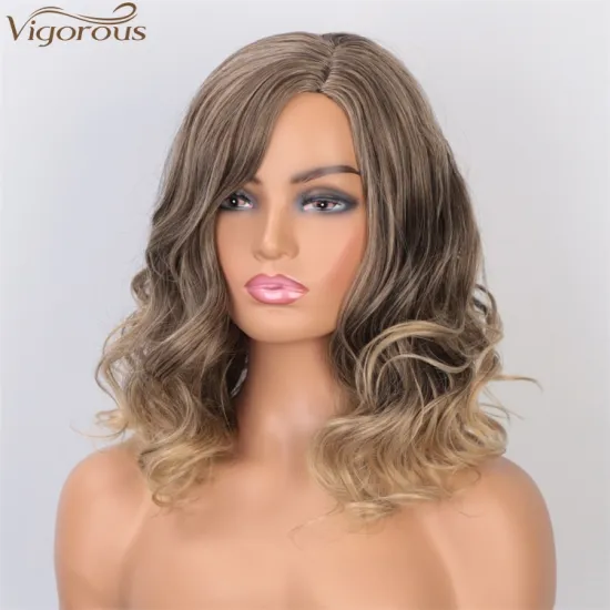 Vigorous 14 Inches Short Wavy Synthetic Side Part Wig Heat Resistant Fiber Cosplay Wig For Women Gray Mixed Blonde Color