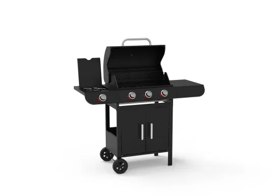 OEM Accepted Outdoor Barbecue 3 Burners Gas BBQ Grill with Side Burner and Trolley