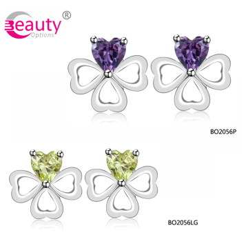 Gold Plated 4 Colors Clover Earring Stud Made with Cubic Zircon