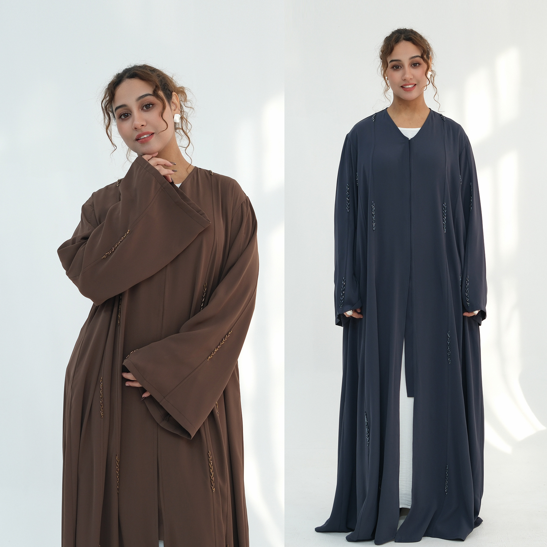Hand Beaded Linen Abaya Embroidery Detail