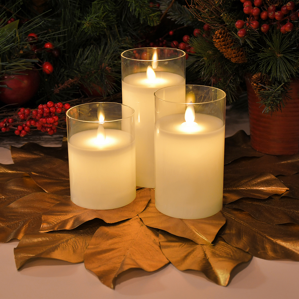 Realistic Battery Led Flameless Glass Candles With Remote